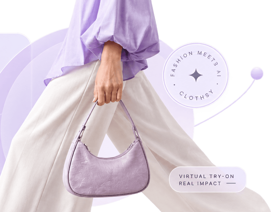 A model carrying a lilac handbag